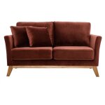 Miliboo - canapé scandinave déhoussable 2 places en tissu velours rouge tomette et bois clair oslo Miliboo - canapé scandinave déhoussable 2 places en tissu velours rouge tomette et bois clair oslo
