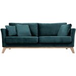 Miliboo - canap scandinave dhoussable 3 places en tissu velours bleu ptrole et bois clair oslo