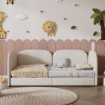 Canapé tête de lit lapin lit capitonné, lit enfant, 3 côtés inclus, lit de repos, velours, beige, 90x200cm ... Canapé tête de lit lapin lit capitonné, lit enfant, 3 côtés inclus, lit de repos, velours, beige, 90x200cm ...