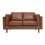 Canapé vintage 2 places cuir marron et bois foncé bradley Canapé vintage 2 places cuir marron et bois foncé bradley