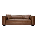 Miliboo - canapé vintage 3 places cuir marron et bois noir cobain Miliboo - canapé vintage 3 places cuir marron et bois noir cobain