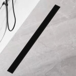 Caniveau de douche - 80cm plateau en verre noir - extra plat en acier inoxydable siphon de douche avec ...