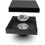 Caniveau de douche, siphon sol carr� noir en acier inoxydable, design invisible, orifice d'�vacuation ...