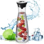 Carafe en verre, 1200 ml pichet � eau en verre couvercle en silicone, pour boisson maison / th� glac� ...