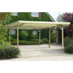 Carport double en bois - 500x500 cm - hauteur de passage de 225 cm - toiture en pvc ondule transparent ...