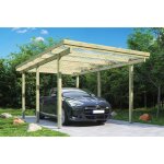 Carport simple en bois de 15 m (3mx5m) hauteur de passage de 225 cm, toiture en pvc ondul transparent ...