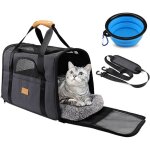 Carrier sac de transport pour animaux de compagnie avec bandouliere reglable coussin amovible et bol ...