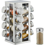 Carrousel à épices, 16 pots en verre, présentoir à épices inox, rotatif 360°, argenté - relaxdays Carrousel à épices, 16 pots en verre, présentoir à épices inox, rotatif 360°, argenté - relaxdays