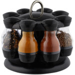 Carrousel à épices, 8 pots en plastique, présentoir rond, rotatif 360°, hxd 17x19 cm, noir / transparent ... Carrousel à épices, 8 pots en plastique, présentoir rond, rotatif 360°, hxd 17x19 cm, noir / transparent ...