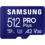 Carte microsd samsung pro plus avec adaptateur 512 go microsdxc m�moire flash u3, v30, classe a2