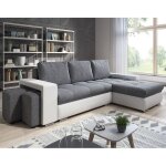 Casa baoli - canap angle convertible + 2 poufs simon - blanc et gris