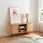 [en. casa] - buffet nordkapp avec portes coulissantes mdf bambou bois 140 x 40 x 56 cm naturel