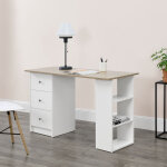 [en. casa] - bureau avec 3 tiroirs lemberg 120x49x72cm blanc et effet chne