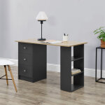 [en. casa] - bureau avec 3 tiroirs lemberg 120x49x72cm gris fonc / bois