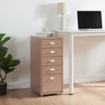 [en. casa] - caisson de bureau kkar  roulettes avec 5 tiroirs 69 x 28 x 41 cm marron clair