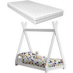 [en. casa] - lit tipi pour enfants avec matelas orthopdique onejda blanc 70 x 140 cm