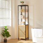 [en. casa] - meuble colonne de salle de bain tervola mdf bambou rotin 172 x 40 x 35 cm noir naturel