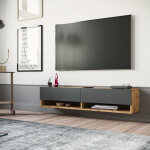 [en. casa] - meuble tv laitila  2 portes 29, 5 x 140 x 31, 5 cm effet chne rustique / anthracite