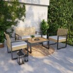 Salon de jardin 4 pièces calciano aspect rotin beige noir naturel casa. pro Salon de jardin 4 pièces calciano aspect rotin beige noir naturel casa. pro