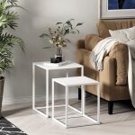 [en. casa] - set de 2 tables gigognes vejen pour salon acier blanc mat