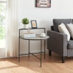 [en. casa] - table d'appoint ronde fyresdal avec tagre mtal mdf 68 x 62 cm noir effet chne