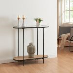 [en. casa] - table console hyanger mtal verre mdf 80 x 80 x 30 cm noir transparent effet chne