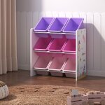 [en. casa] - tagre de rangement muxa pour enfant avec 9 bacs ouverts blanc / rose / violet