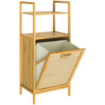 Casaria - 1x ou 2x meuble en bambou avec tagres panier  linge intgr 36l meuble de rangement salle ...