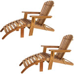 2x chaise longue transat adirondack en bois d'acacia avec repose - pieds bain de soleil sige de jardin ...