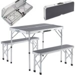 Ensemble table de camping bancs camping valise de transport table camping pliante banc gris