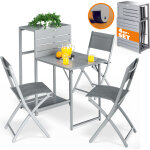 Set de meubles pour balcon gris 1 table 3 chaises pliable salon de jardin avec roulettes ensemble pour ...