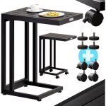 Casaria - table d'appoint 50x40x66 cm en forme 'c' wpc plateau de table avec roulettes ext�rieur int�rieur ...