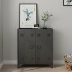 Casier de bureau mtallique orip  2 portes 90 x 80 x 33 cm noir mat [en. casa]