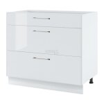 Casserolier bellissi blanc brillant l 90 cm - porte avec poign�e apparente coulisses tiroir sans amortisseur ...