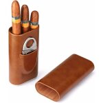 Cave à cigares en cuir marron à 3 doigts avec coupe - cigare en acier inoxydable argenté Cave à cigares en cuir marron à 3 doigts avec coupe - cigare en acier inoxydable argenté