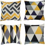 Lot de 4 housses de coussin dcoratives jaune et gris 18 x 18 en lin gomtrique 45 x 45 cm, taies d'oreiller ...