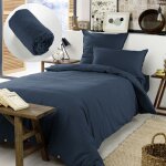 Pack housse de couette chaude en flanelle 140 x 200 cm + drap housse 90x190 bleu Pack housse de couette chaude en flanelle 140 x 200 cm + drap housse 90x190 bleu