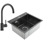 Cecipa - 2 en 1 evier 1 bac 50 x 45 x 18, 5cm noir gris + robinet de cuisine noir - sans distributeur ... Cecipa - 2 en 1 evier 1 bac 50 x 45 x 18, 5cm noir gris + robinet de cuisine noir - sans distributeur ...