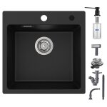 Cecipa - 45x45cm evier 1 bac en quartz + 300ml distributeur de savon noir - evier de cuisine en quartz ...