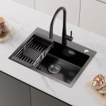 Cecipa - 60�45�18cm �vier de cuisine anthracite - �vier 1 bac avec panier de drainage cuisine acier inoxydable ...