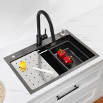 Cecipa - anthracite �vier de cuisine 1 cuve 70�45�21, 5 cm + egouttoir + vasque + distributeur de savon, ...