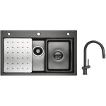 Cecipa vier 1 bac 7045cm avec egouttoir, vasque et distributeur de savon + mitigeur de cuisine avec ...