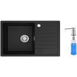 Cecipa - evier 1 bac avec egouttoir, evier de cuisine en quartz et rsine 78x45cm grande capacit evier ...