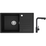 Cecipa - evier 1 bac avec egouttoir, evier de cuisine en quartz et rsine 78x45cm grande capacit evier ...