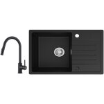 Cecipa - evier 1 bac avec egouttoir, evier de cuisine en quartz et rsine 78x45cm grande capacit evier ...