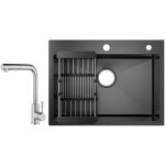 Cecipa Évier 1 bac inox avec panier de drainage - Évier de cuisine noir 60×45×18 cm + mitigeur cuisine ... Cecipa Évier 1 bac inox avec panier de drainage - Évier de cuisine noir 60×45×18 cm + mitigeur cuisine ...