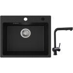 Cecipa - evier 1 bac quartz noir 50x45cm evier de cuisine en quartz evier de cuisine en granit + robinets ...