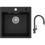 Cecipa evier 1 bac en quartz et rsine 45x45cm evier de cuisine evier  encastrer 1 cuve + mitigeur de ...