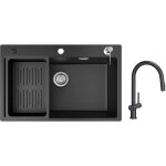 Cecipa - evier 1 bac en quartz et r�sine 70x45cm evier de cuisine avec panier de vidange et distributeur ...