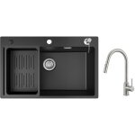 Cecipa - evier 1 bac en quartz et r�sine 70x45cm evier de cuisine avec panier de vidange et distributeur ...